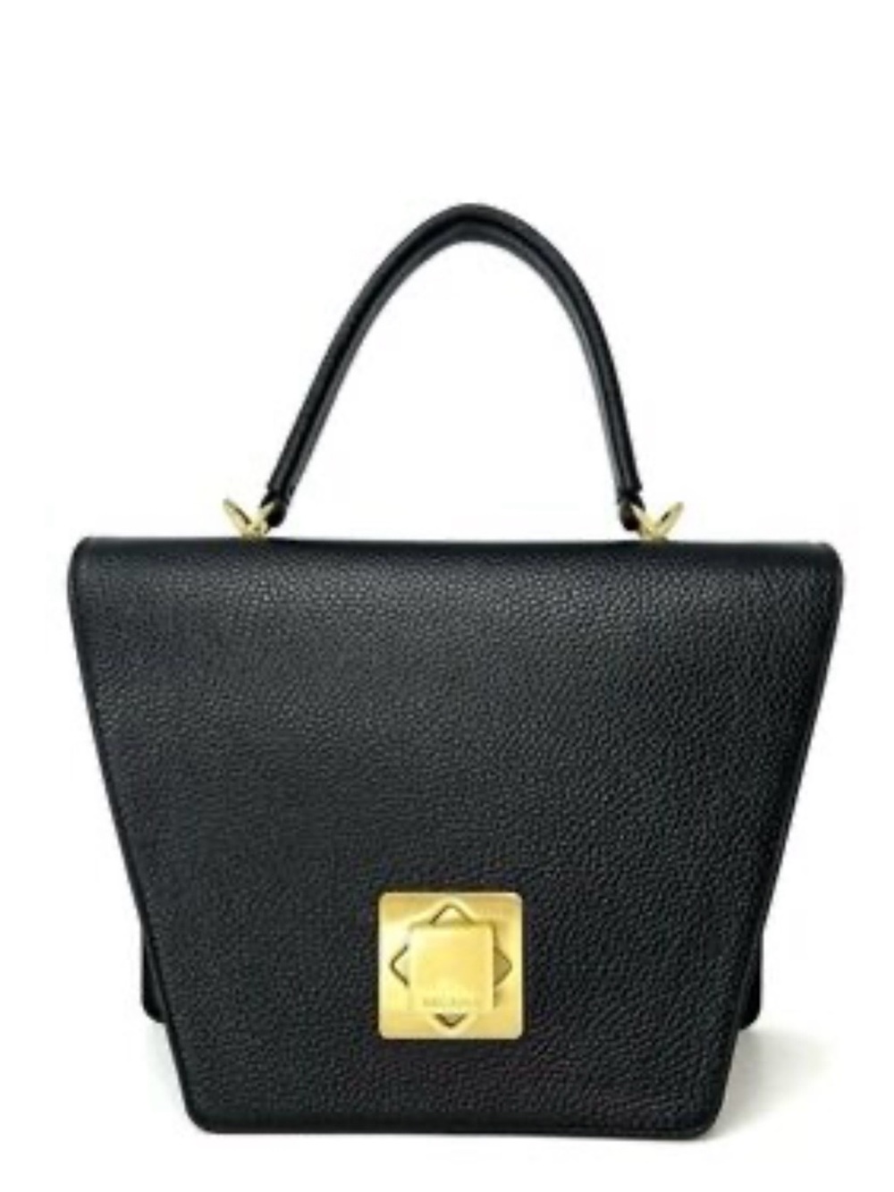 Arcadia Black Top-Handle Leather Bag with Gold Accent shoulder handbag